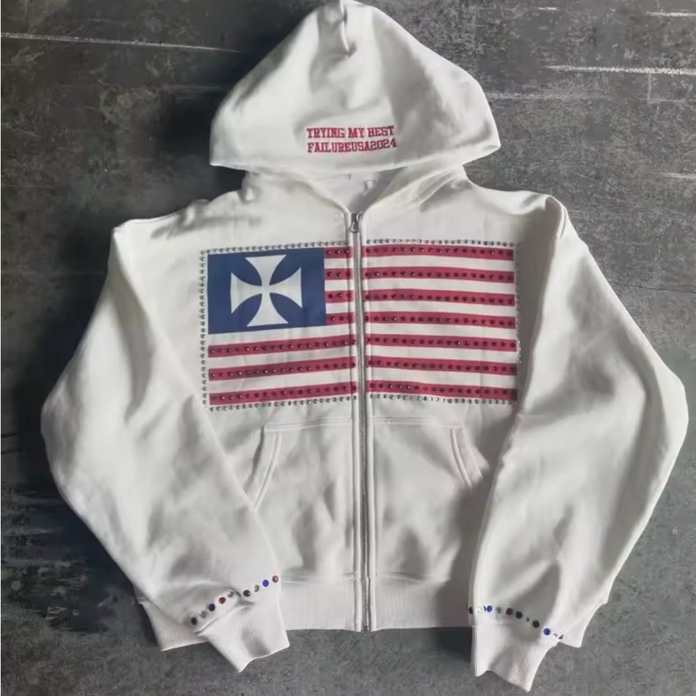White Hoodie with Flag Design